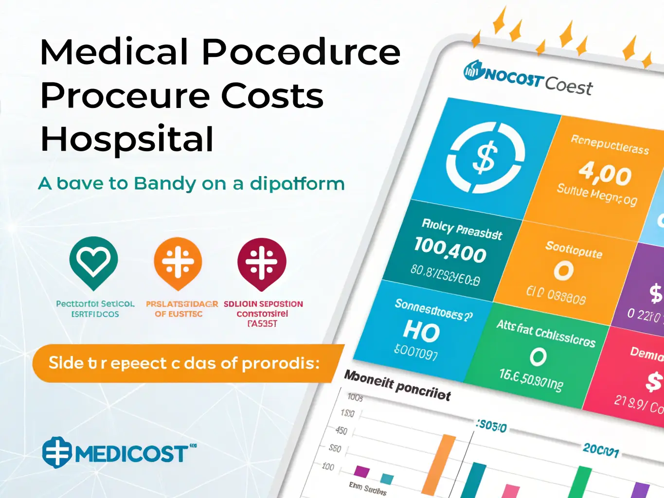 A graphic illustrating the comparison of medical procedure costs across different hospitals, highlighting the cost-saving benefits of using MediCost.